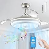 FIMEI 42.13'' Ventilador de Techo con Luz, Ventilador de Techo con Aspas Retráctiles con Audio Bluetooth, Control Remoto y Aplicación, 6 Velocidades Reversibles y 3 Temperaturas de Color