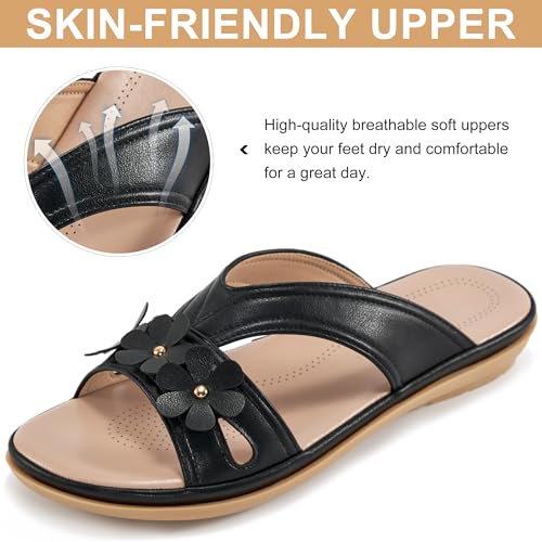 Image of Ecetana Womens Sandals Comfortable Dressy Summer Beach Slides Lightweight Memory Foam Slip On Flat Shoes