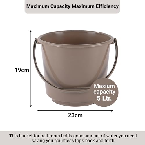 Image of Kuber Industries Pack of 2 Multi-Purpose 5 Litre Small Bucket for Mopping | Washing Balti for Bathroom & Toilet | Water Storage Container - Essential for Household Chores | Grey & Brown
