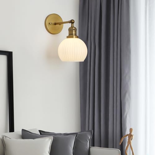 Applique vintage con paralume a globo in vetro bianco latte, lampada da parete moderna a 1 luce per interni per soggiorno camera da letto bagno - Illuminazione - Immagine 2