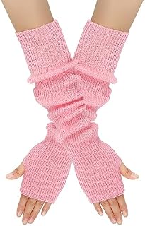 Wambere Women's Girls Winter Fingerless Arm Warmers Long Sleeve Mittens Gloves Fine Knit Long Hand Warmer Warmers Warm Knitted Gloves Plus Warmer Knitted Gloves
