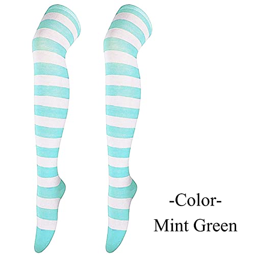 Women Striped Thigh High Socks Over Knee Sock Knee High Christmas Stockings | Stretchy Non-Slip Slim Fit Socks Cosplay Accessory for Xmas Party & Dance Performance Daily Wear #01-Mint Green One Size - image 3