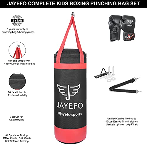 Jayefo Punching Bag And R6 Boxing Gloves Set For Children - Kids Boxing Set With Boxing Bag With Hanging Straps And Boxing Gloves For Kids For Boxing, Mma, Karate, Judo, Muay Thai, Kickboxing – Red #TOP1