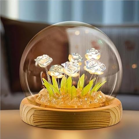 DNIEBW Blue Rose Flower Night Light with Glass Dome & Gift Bag, Handmade Artificial Flower Table Lamp Bedroom Desk Decoration for Women Girlfriend Sister Besties Birthday Gift Unique, Battery-Powered Cover