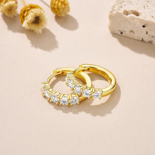 Moissanite Hoop Earrings for Women, D Color VVS1 Clarity Huggie Hoops Hypoallergenic Sterling Silver with 18K White/Yellow Gold Plated3