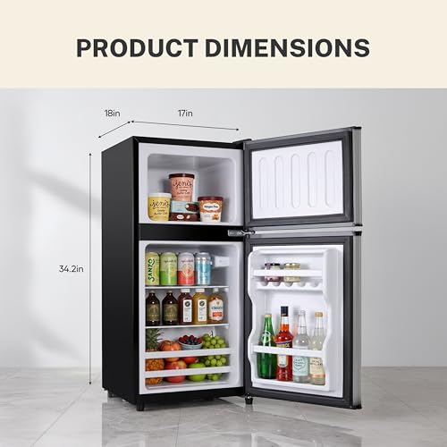 Image of 3.2 Cu.Ft Mini Fridge with Freezer, 2 Door Small Refrigerator with Adjustable Thermostat Energy-efficient Low Noise, Compact Fridge for Bedroom, Office, Dorm, Pewter