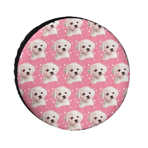 Cute White Puppy Dog Spare Tire Cover Oxford Waterproof Wheel Protectors Universal Car Accessories 24inch