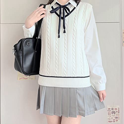 Image of jinghuiyue Women's Stripe Sweater Vest Classic V Neck Cable Knit Vest Sleeveless Pullover Ribbed Tank Tops
