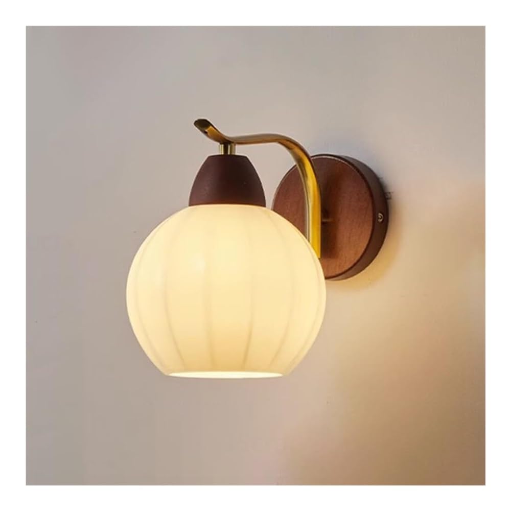 HXYSXHJUO Retro Bedside Wall Lamp with Glass Shade, Walnut Wood Lantern Lightng Sconce for Bedroom Living Room Study Dining Hallway Stairs Hall Restaurant(C)
