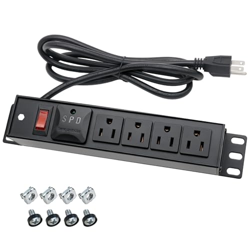 FIRMERST 10 Rack PDU 1U Mini Rack Power Strip 4 Outlets Surge Protection ETL