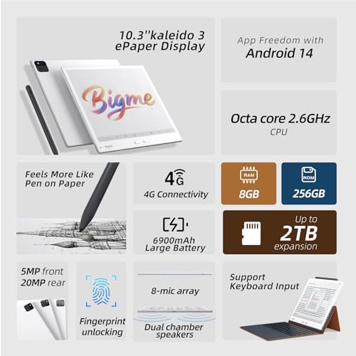 Image of Bigme B10 Color E-Paper Tablet, 10.3 Inch Ebook Reader with Stylus, 8+256GB, 6900 mah, 4G LTE Mobile Data