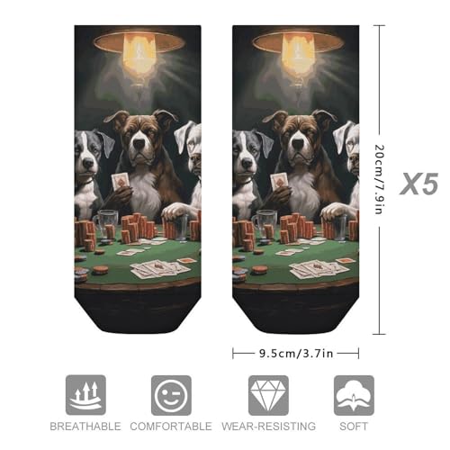 Playing Poker Dogs Ankle Socks Men's Running 5 Pack Comfort Breathable Short Sports Sock Performance No Show Socks2