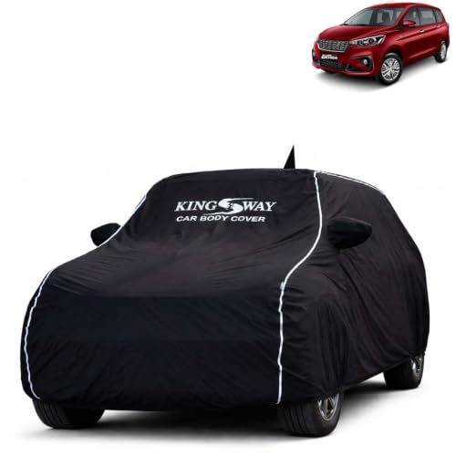 Image of KINGSWAY Super Waterproof Car Cover Only with Maruti Suzuki Ertiga (Year 2018 to 2022 - All Model) | Mirror and Antenna Pockets | All Weather Car Body Cover with Silver Piping | Black