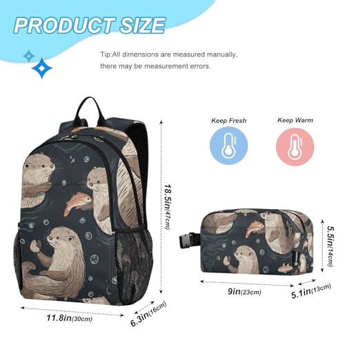 Kids Backpacks Set Otter Fish Animal Sea Boys Girls Backpack with Lunch Bag Toddler Bookbag2