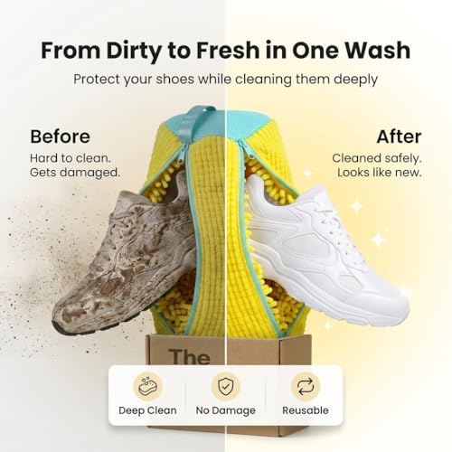 Image of Shoe Laundry Bag for Washing Machine, Reusable Zipper Plush Pouch for Sneakers, Delicates and Toys, 39cm, Yellow