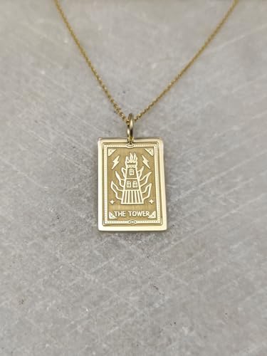 Carta del Tarot en collar de plata de ley colgante rectangular amuleto místico 00981 2
