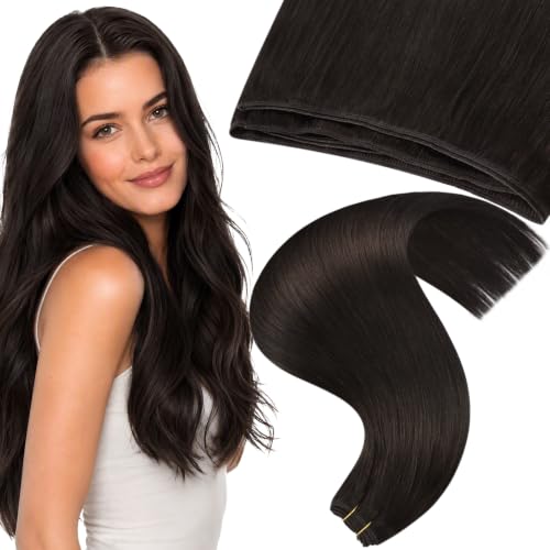 Moresoo Hair Extensions Real Human Hair Sew in, Dark Brown, 24 inch 100g