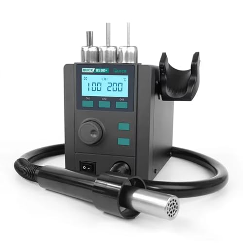 Quick 859D+ 580W Digital Vortex Whirls Wind Hot Air Rework Station with LCD Display Fast Desoldering Auto Sleep Smart Heat Gun Soldering Station with 3 Nozzles,40L Air,Precision Heat Control