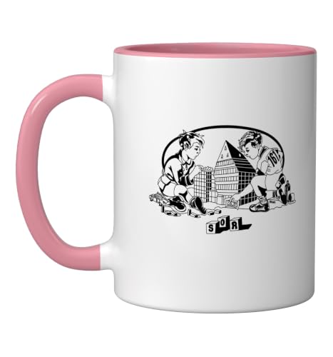 Two little Boys are playing with building blocks Ceramic Mug, Pink/White