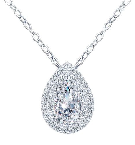 INFINIONLY Collar colgante de diamante lágrima para mujer: collares de plata 925 con 1 quilate de moissanita - solitario lágrima de color D claridad VVS1 con certificado GRA - joyas de boda y fiesta