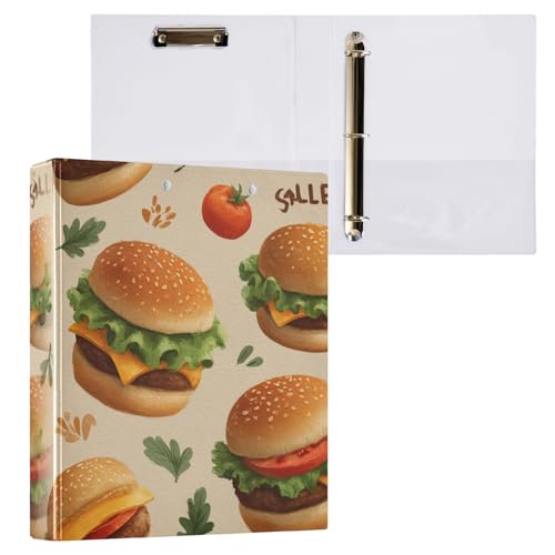QUGRL 3 Ring Binder 1.5 Inch Burger Pattern with Vegetables...