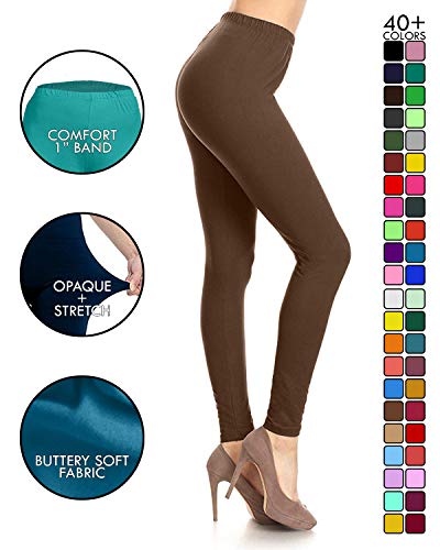 Image of Leggings Depot Women's High Waist Leggings Soft 1 inch Waistband Solid Pants - Regular, Plus, 1X3X, 3X5X