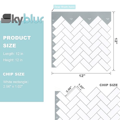Skyblur White Herringbone 3D Peel and Stick Backsplash Tile - 10 Sheets Glossy Wall Tiles for Kitchen Bathroom PVC Self Adhesive Tiles for Walls Fireplace 12"x12" by Skyblur - Used condition - Image 8
