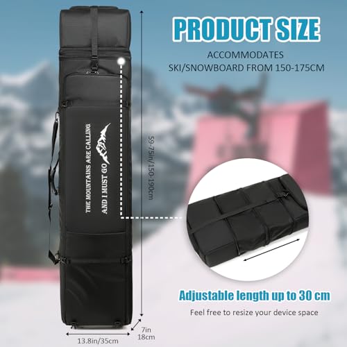 SLINRKE Snowboard Bag with Wheels, Store Transport Snowboard Up to 175 cm, Extendable Ski Bags for Air Travel - Thumbnail 2