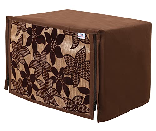 Image of Kuber Industries Velvet Flower Printed Microwave Oven Cover, Dustproof Machine Protector Cover,20 LTR. (Brown)-HS43HEARTH26056