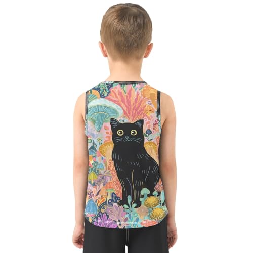Boys' Tank Top Shirt Colorful Mushroom Black Cat Sleeveless T-Shirts3