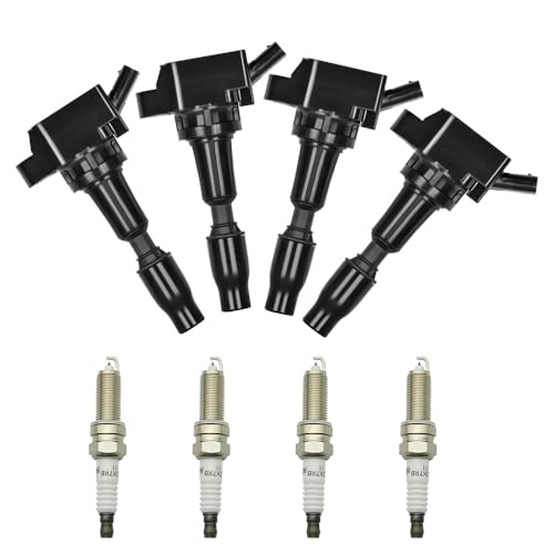 Image of Set of 4 UF764 Ignition Coil Pack with Spark Plugs Compatible with 2015-2019 Hyundai Sonata Hyundai Kia Optima Genesis G70 G80 G90 Kona N Santa Fe Sport Tucson 2.0L 5.0L 2.4L Replace# 27300-2GGA0