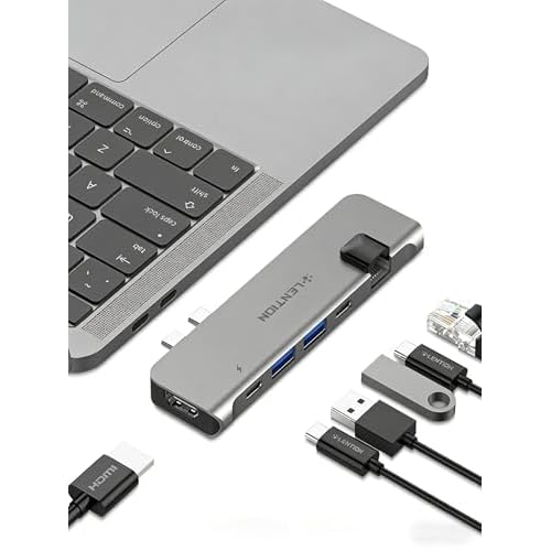 LENTION USB C Hub for MacBook pro M4 M3 M2 M1 2025-2016, Thunderbolt3, 3 USB A 3.0, HDMI 4K@30Hz, Gigabit Ethernet, MacBook Docking Station Compatible with MacBook air m4 2025-2018 (CS65, Li
