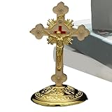 Figura de cruz – Cruz de pie de 9 cm, estatua de Jesús Cros, figura religiosa | Adorno de aleación de zinc, decoración espiritual del hogar para escritorio, mesita de noche, chimenea, chimenea