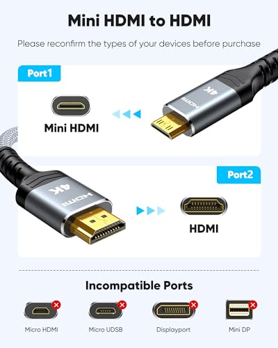 Image of Highwings Mini HDMI to HDMI Cable 6FT, (4K 60Hz) High Speed