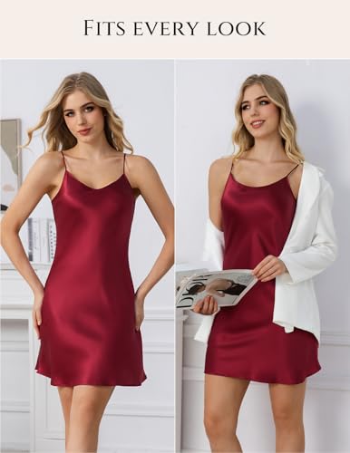 Image of THXSILK Women's Silk Nightgown, 100% Real 19 Momme Mulberry Silk Sleepwear Round Neck Spaghetti Strap Chemise Nightdress