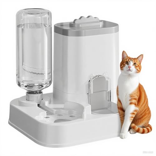 Mangiatoia automatica 2 in 1 per animali domestici, moderno dispenser di cibo a gravità, set di abbeveratoio per gatti e cani, stazione di alimentazione per alimenti umidi e asciutti visibili, con