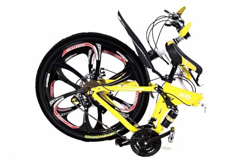 Image of Amaze Kai Dual Suspension Bikes Bm Foldable Gear Cycle for Men with 21 Speed Gear 6 Spoke | Folding Mountain Bike with Double Disc Break & Mac Wheel, 26 Inch (Yellow)