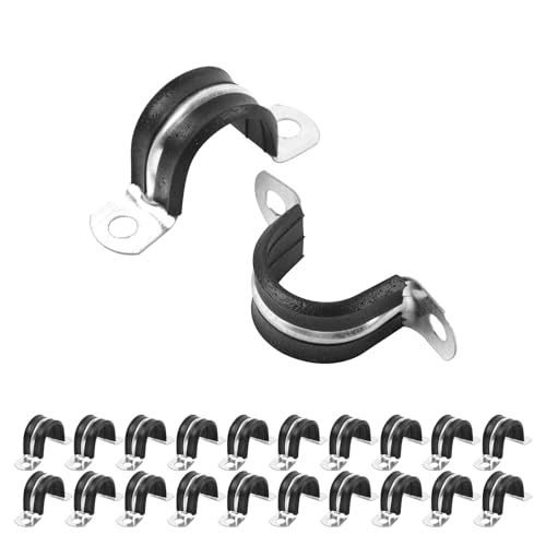 JDHGSHL 3/4 Inch Reinforced Rigid Pipe Strap, 20 PCS 2 Holes U Bracket Cable Clamp Hanger, Rubber Cushioned Insulated Clamp, Conduits Strap Clamps for Pipe Fixing on Various Surfaces(20mm)