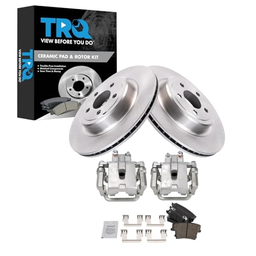 Image of TRQ Rear Brake Pad and Rotor Set Ceramic Rotors Calipers Compatible with 2007-2014 Dodge Charger 2007 Magnum