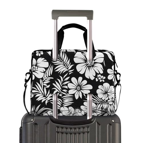 Maletín para portátil con diseño floral blanco y negro, 13-15.6 pulgadas miniatura 3