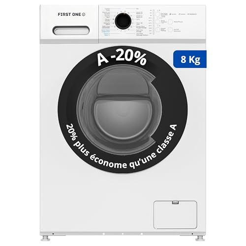 Lave-linge frontal FIRST ONE FLL81400WH - 8 Kg - 1400 tr/mn - 16 programmes - Eco - Intensif - Rapide – Très Faible conso - Classe A-20%