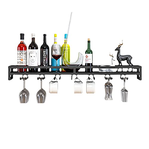 Rack di Vino di Ferro Portabottiglie a Parete e Supporto in Vetro Porta Bottiglie Barre da muro Scaffale Vini Mensola del Vino Porta Bicchieri di Vino Portabicchieri per bar, cantina, kitches - nero