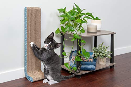 Image of Furhaven Pet Furniture for Cats and Kittens - Wall-Mounted Corrugated Cat Scratcher Pad with Catnip, Seaglass, Standard
