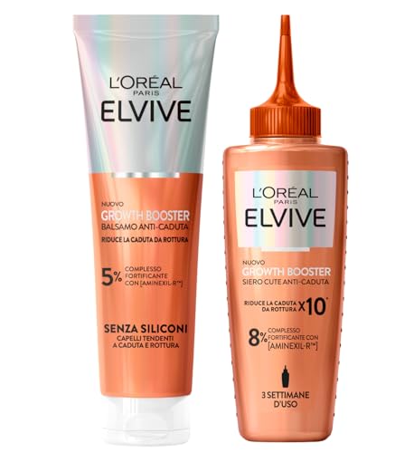 L'Oréal Paris Elvital Growth Booster Kit gegen Haarausfall, 150 ml + Serum für Haut ohne Ausspülen, 102 ml, Formel mit Aminexil-R Niacinamid, Ingwerwurzel-Extrakt für sprödes Haar, 2er-Set