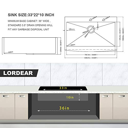 33 Drop In Farmhouse Sink - Lordear 33 Inch Farmhouse Sink Drop-In Topmount Apron Front 16-Gauge Stainless Steel Deep Single Bowl Kitchen Farm Sink #TOP6