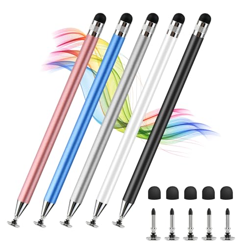 Stift für Tablet (5 Stück) Universal 2 in 1 Touchscreen Stift für Handys, Leichtgewicht, Präzise Steuerung Touchscreen Stift, Roségold, Blau, Silber, Weiß, Schwarz