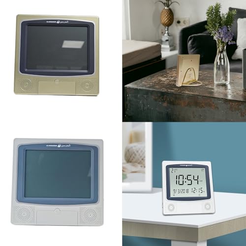 GRABLOOM Azan Clock/Prayer Times Table Clock/Muslims Digital Alarm LCD Display Azan Reminder Home/Office/Mosque Clock Athan Wall Clock for Prayer with Sound, Silver