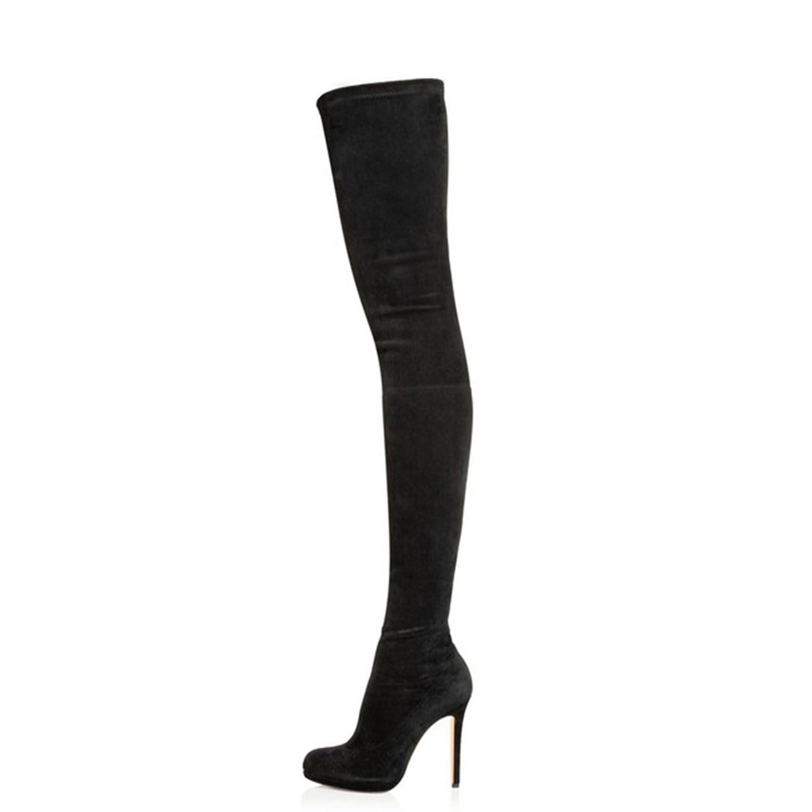 Bottes hautes imperméables à talons super hauts et plateforme noire