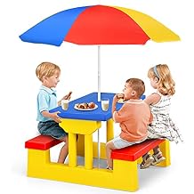 Costzon Kids Picnic Table, Indoor & Outdoor Table and Bench with Removable Umbrella, Portable Toddler Picnic Table and Chair Set for Garden, Backyard, Patio