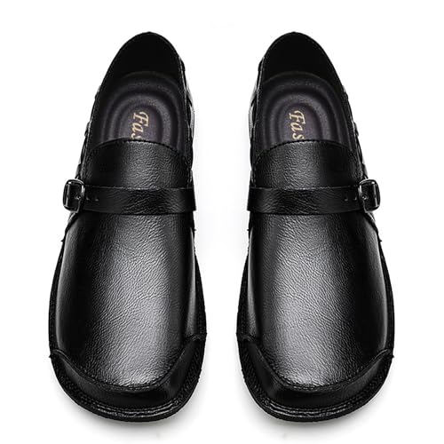 Men's Leather Slip On Flat Loafer,Casual Lightweight Soft Sole Driving Penny Shoes Adjustable Buckle Hand-Made Dress Shoes4